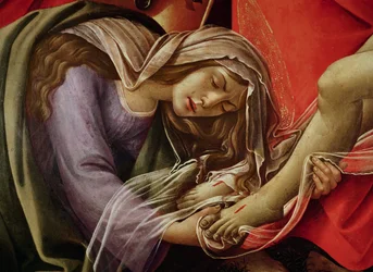 Die Beweinung Christi, Detail von Maria Magdalena und den Füßen Christi, um 1490